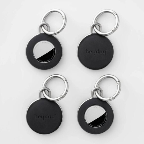 🎁 Heyday Apple AirTag Keychain Holder Set 4 Pack Black Silicone Case Gift 🆕 - Picture 1 of 5